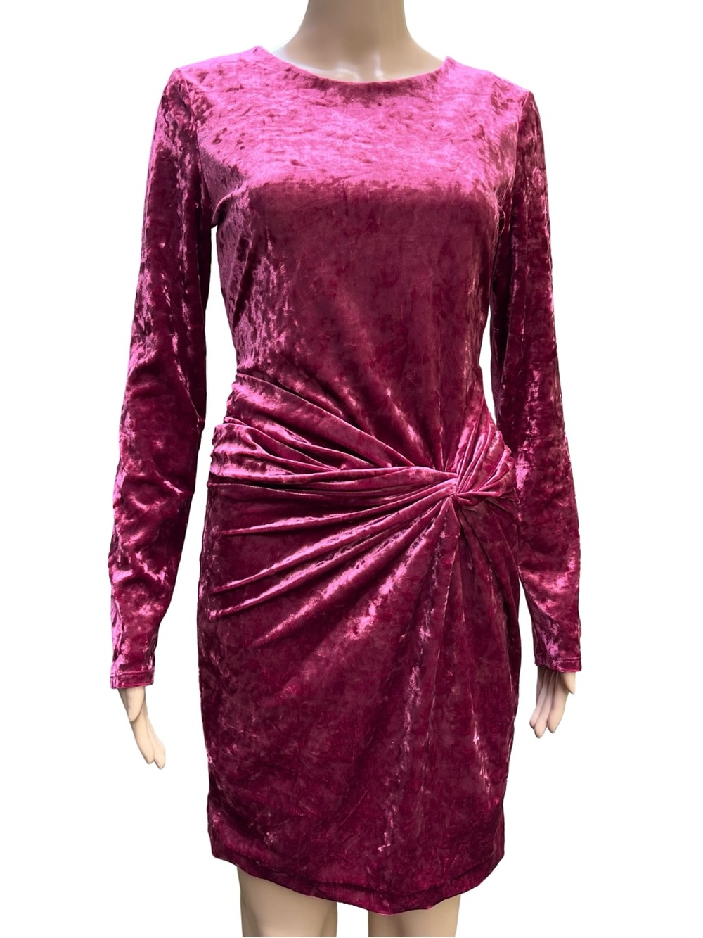 GUESS Magenta Crushed Velvet Ruched Mini Dress M